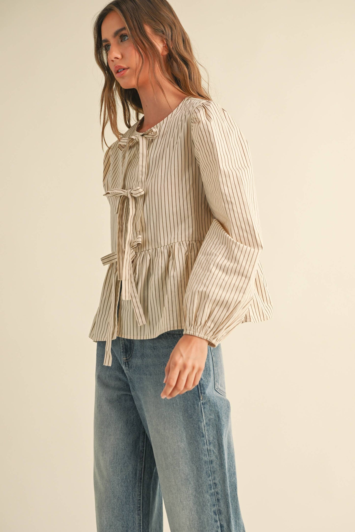 Stripe Woven Blouse Tie Front