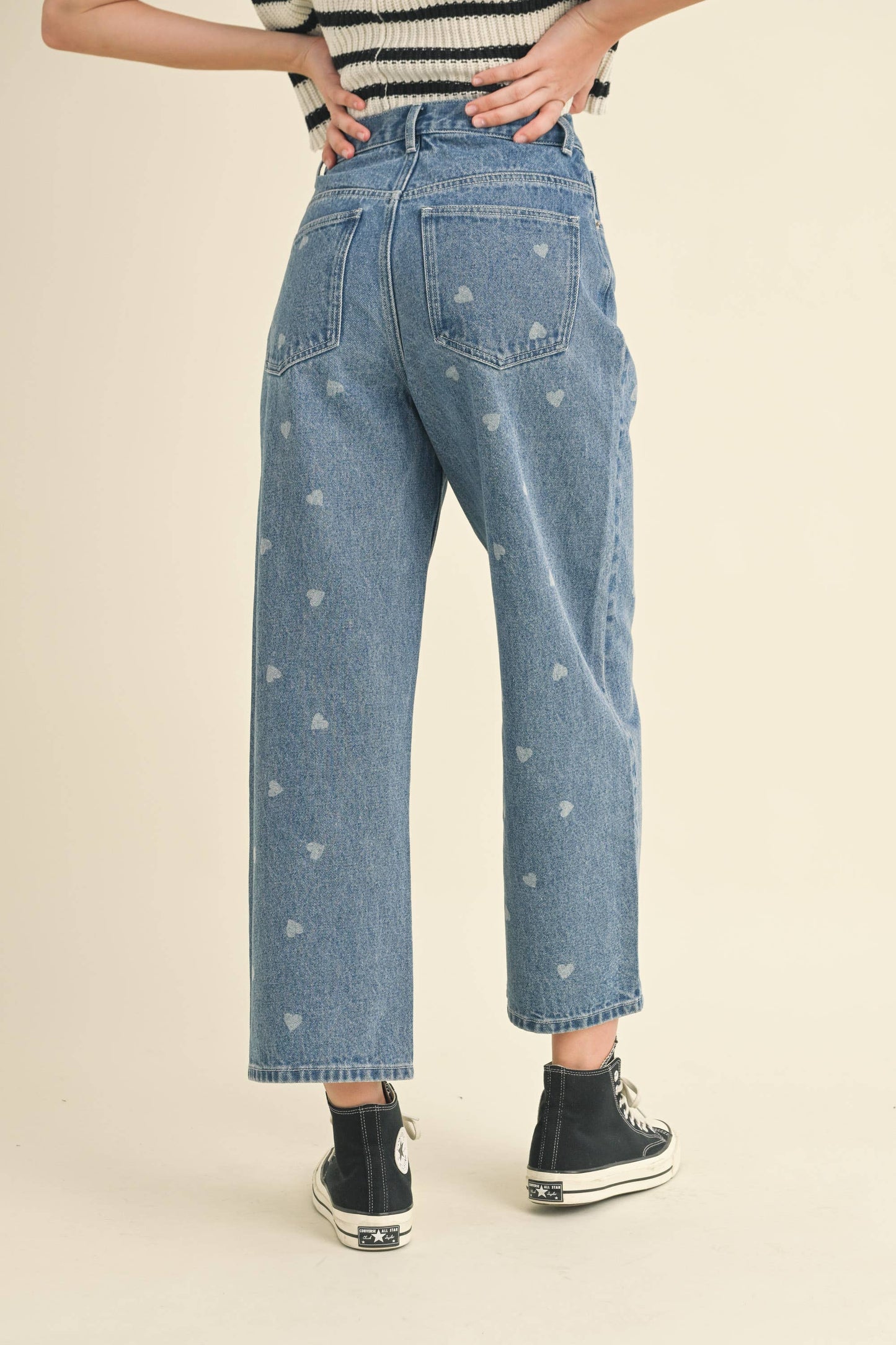 Heart Print Blue Denim Pants