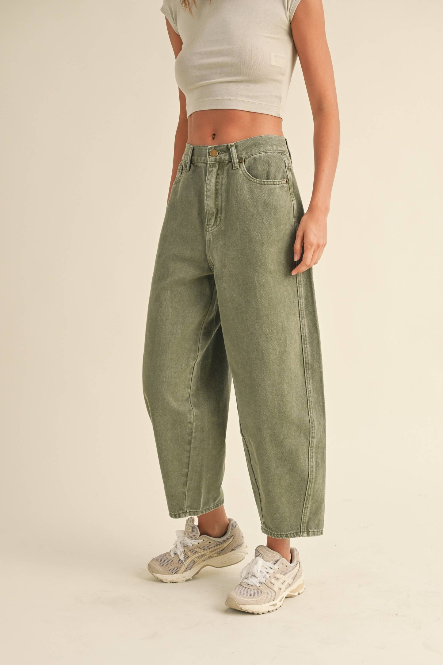 Olive Washed Barrel Pants
