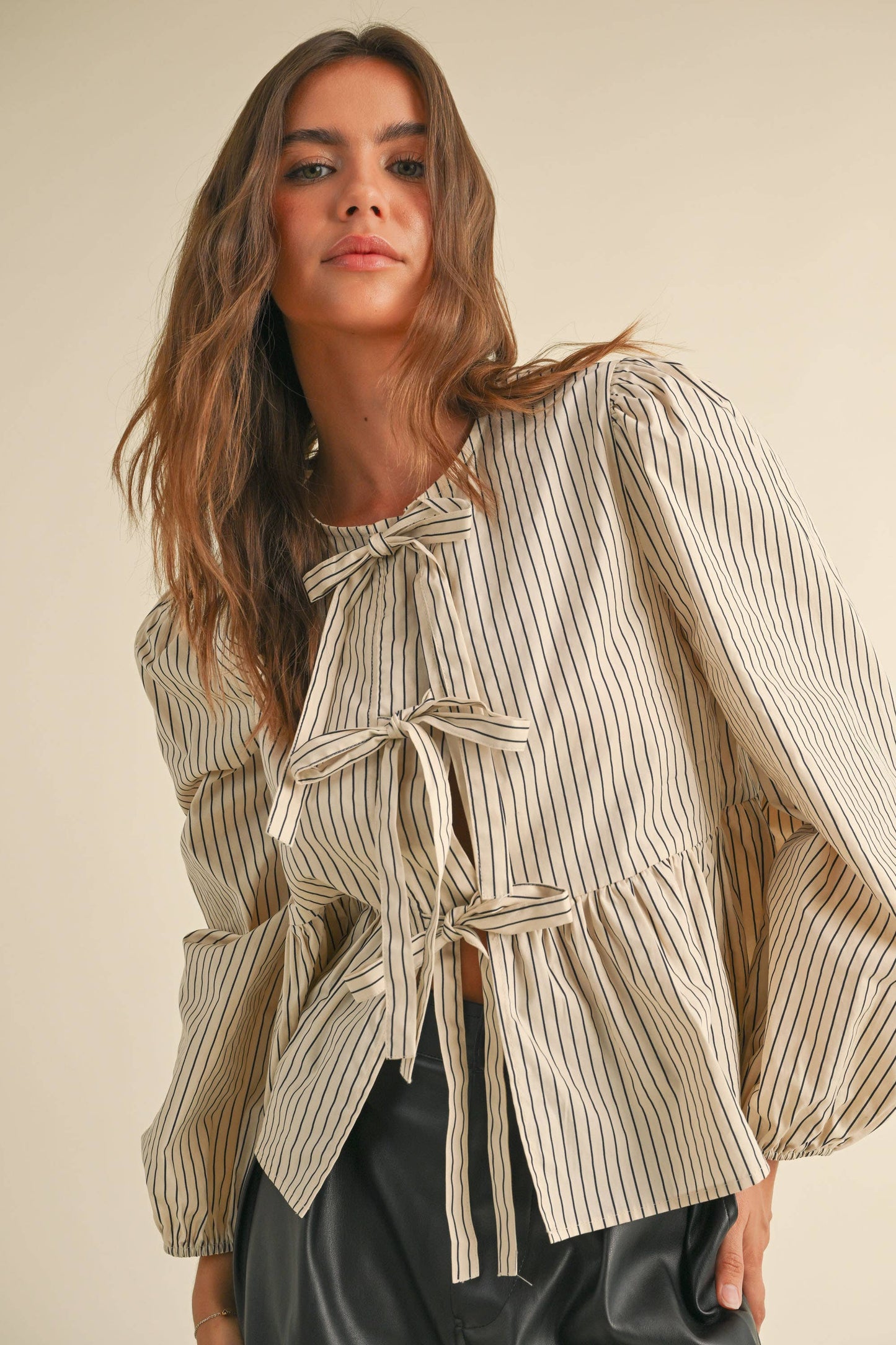 Stripe Woven Blouse Tie Front