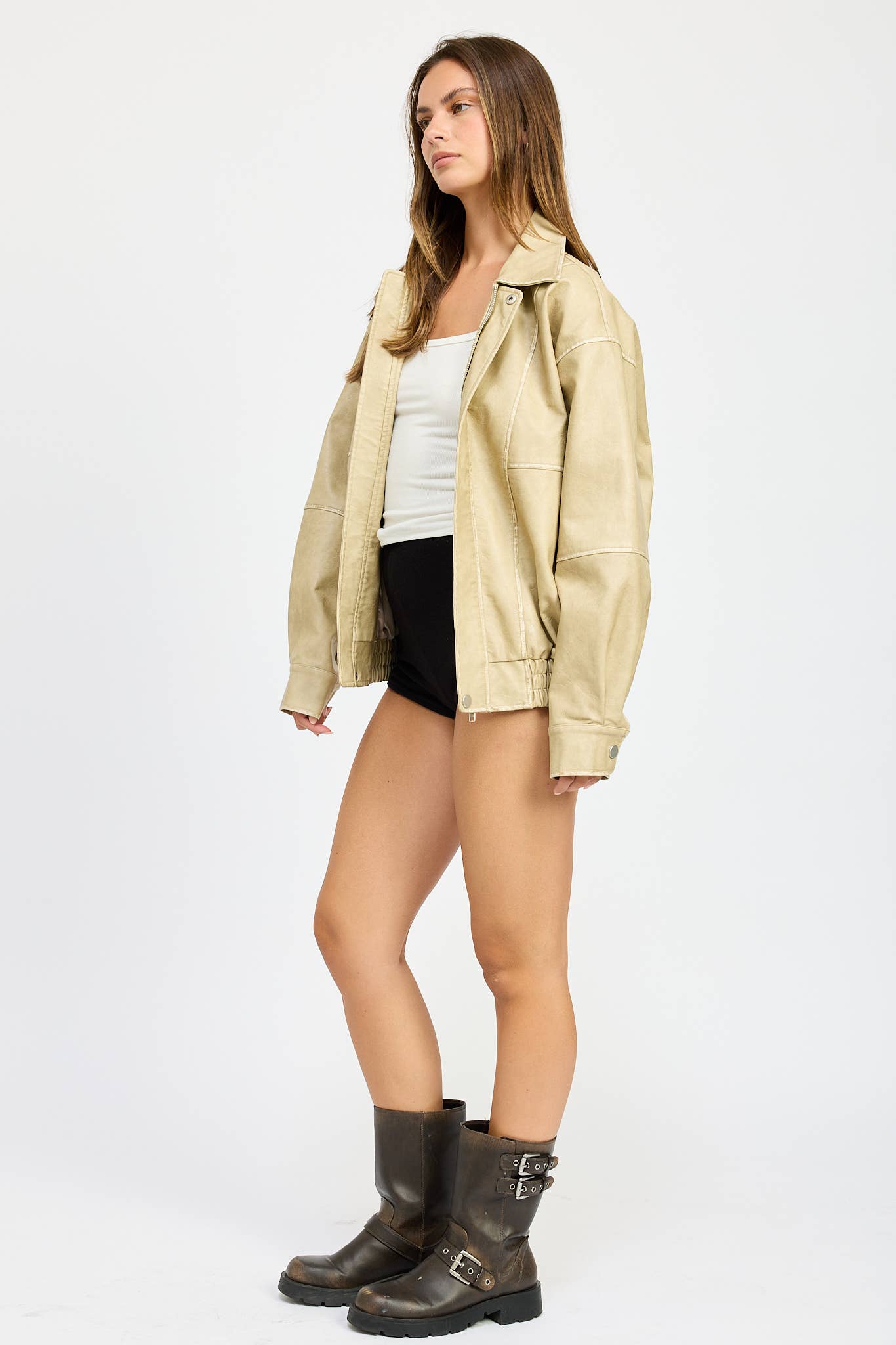 Natural Pu Bomber Jacket