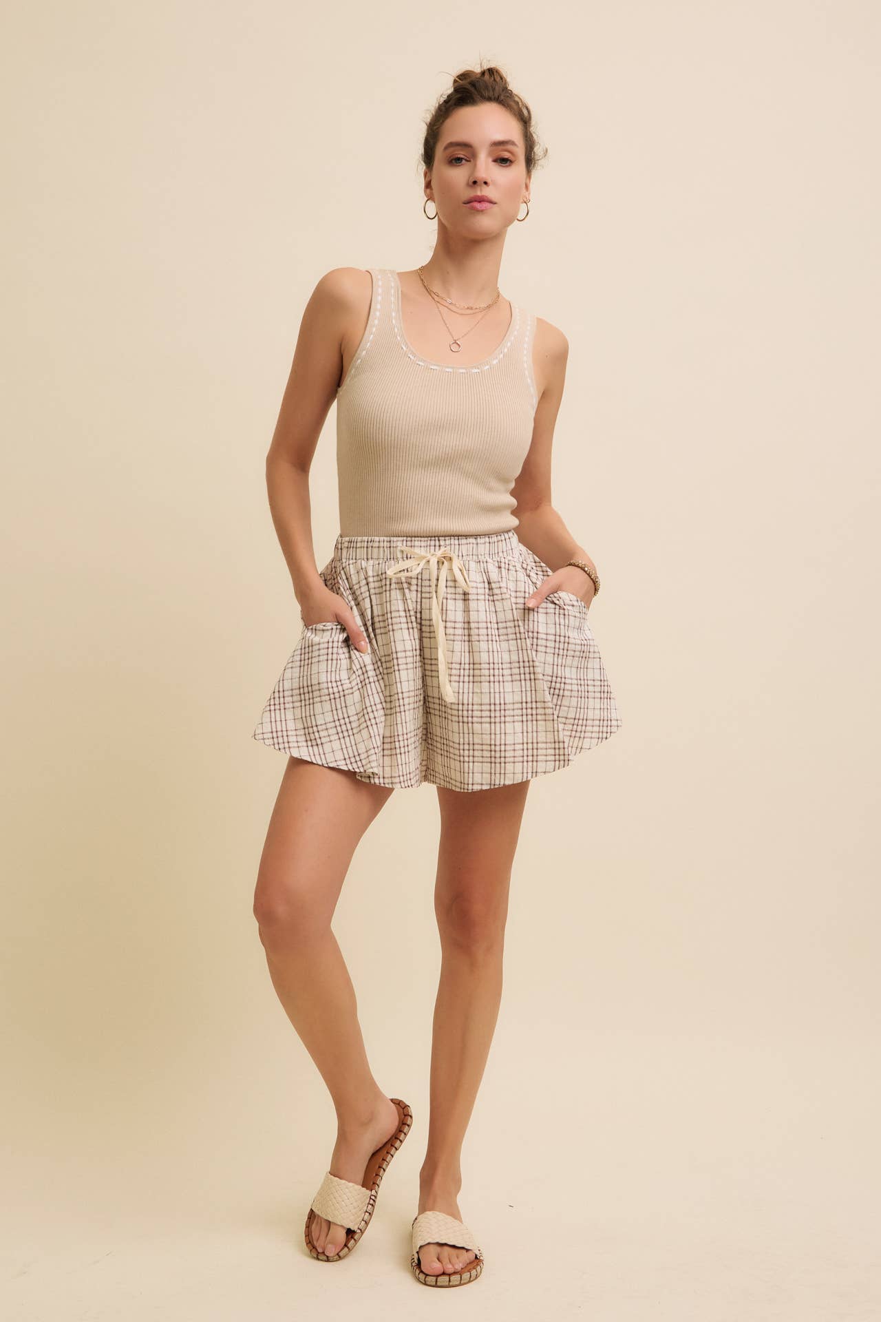 Brown Check Plaid Shorts