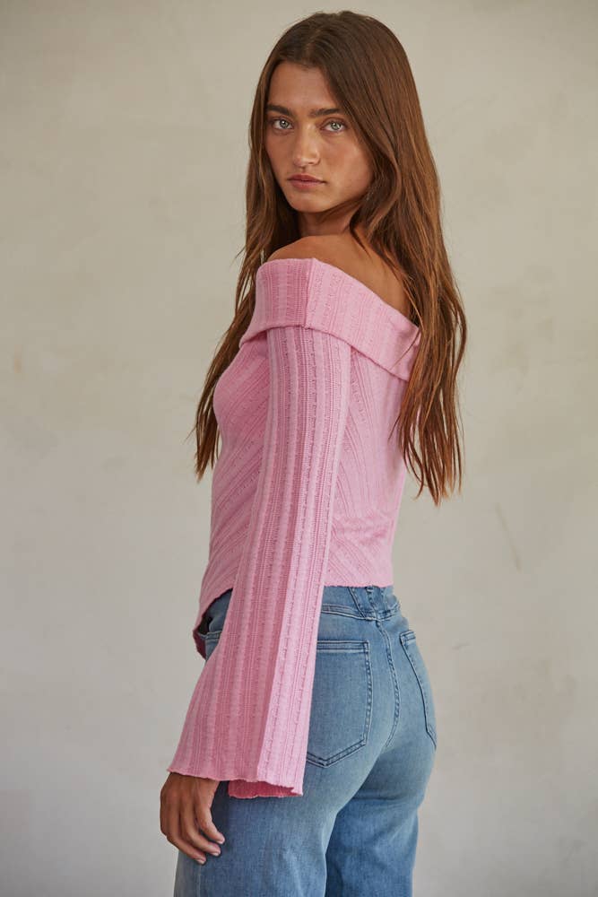 Ruched Pink Fold Over Top