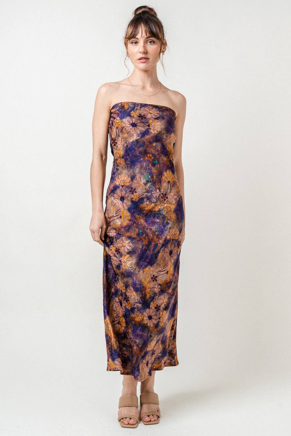 Purple Multi Strapless Maxi Dress