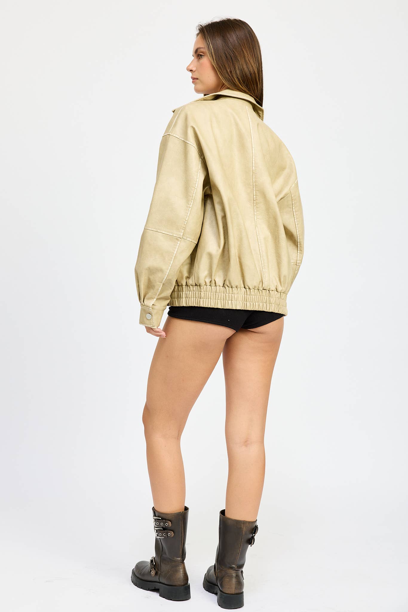 Natural Pu Bomber Jacket