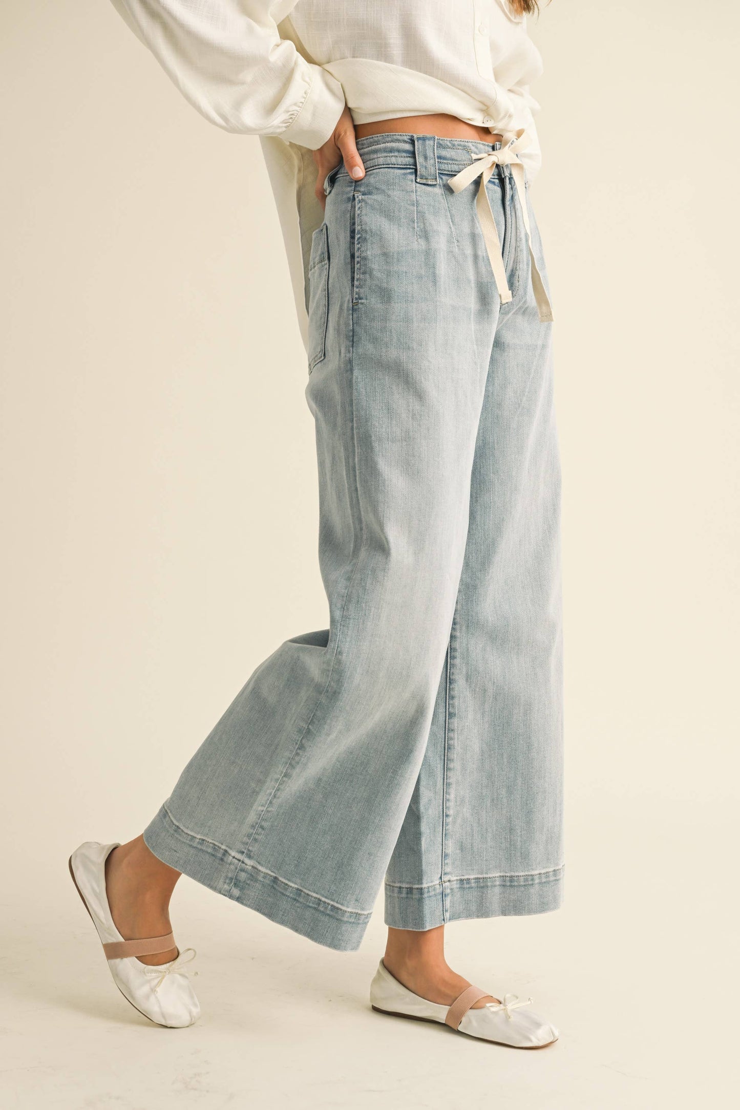 Washed Denim Tie Pants