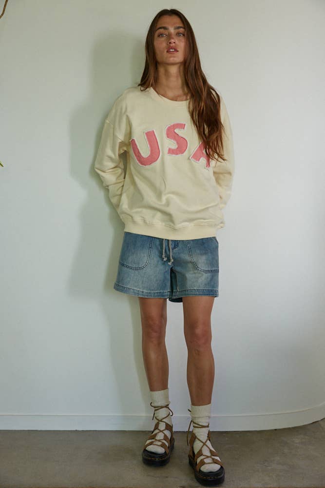 Cream USA Patchwork Pullover