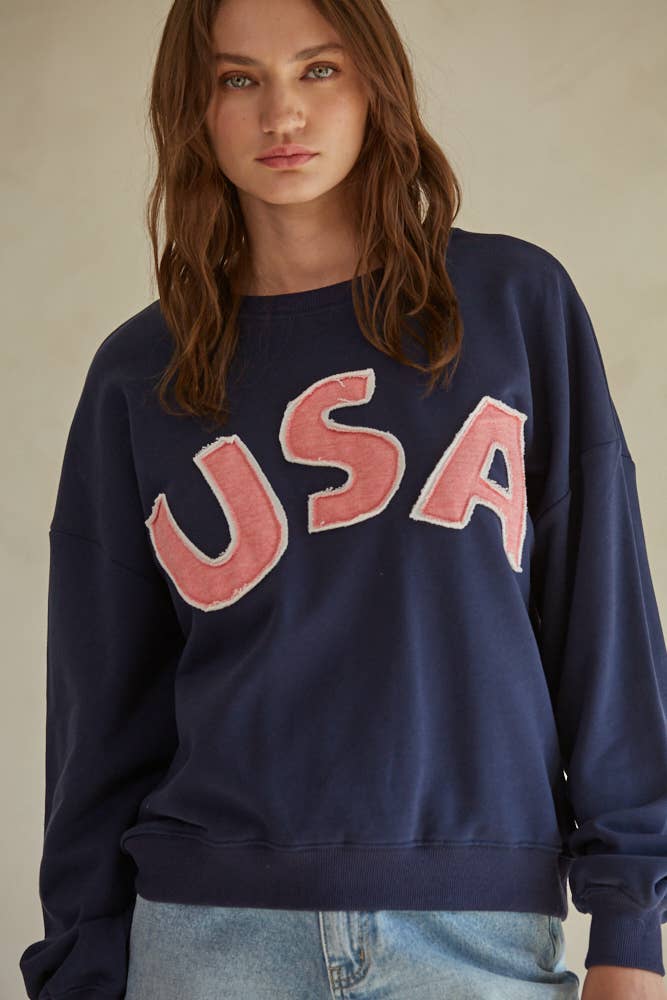 Navy USA Patchwork Pullover