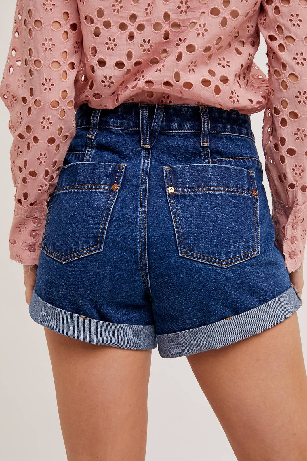 Dark Wash Rolled Denim Shorts