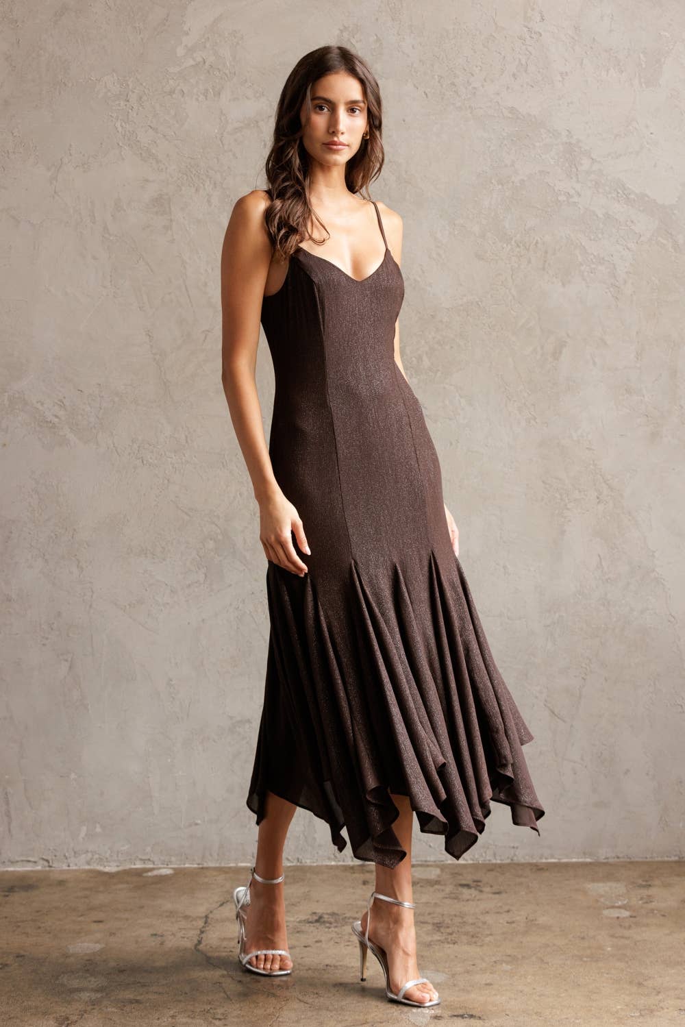 Shimmer Midi Dress Brown