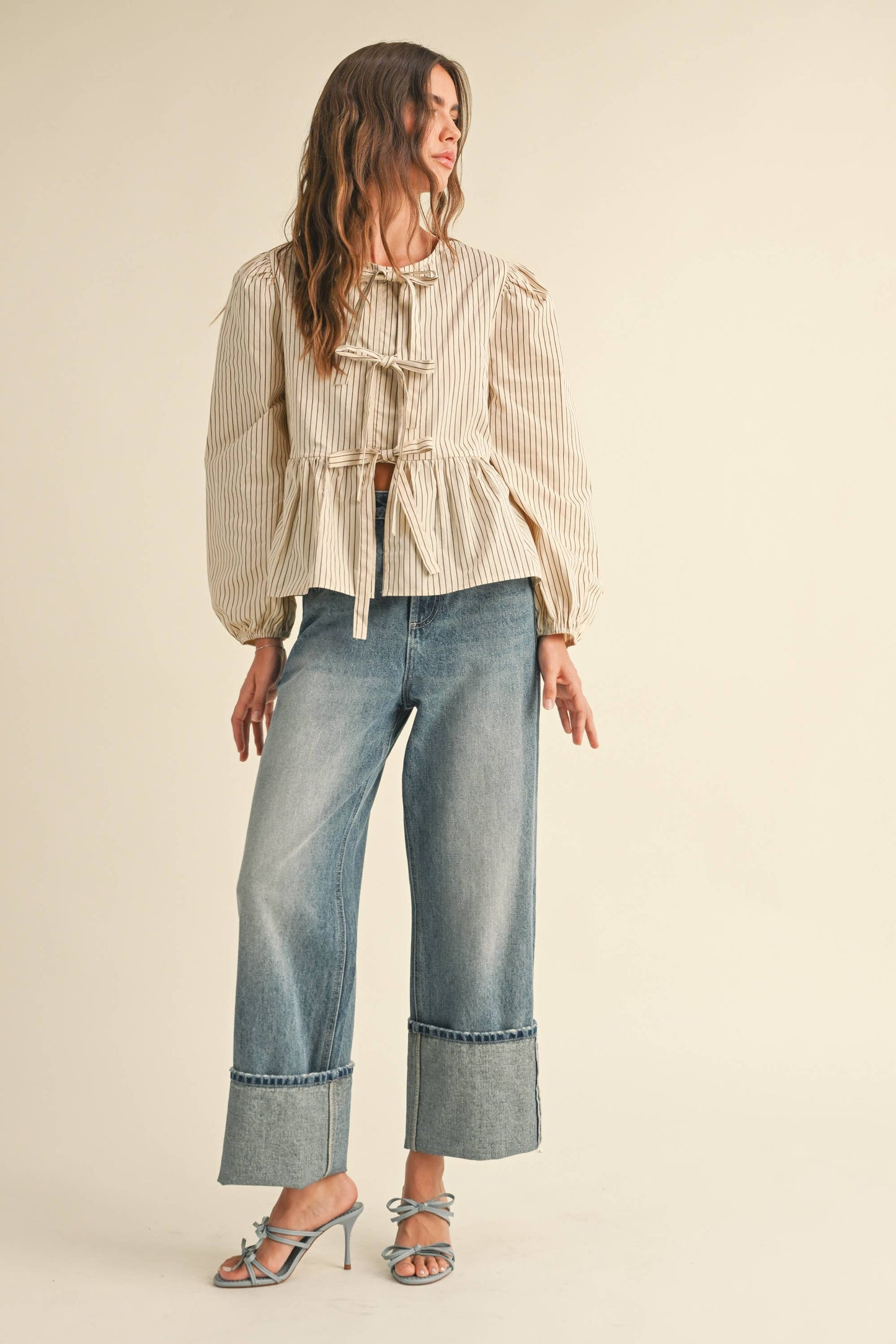 Stripe Woven Blouse Tie Front