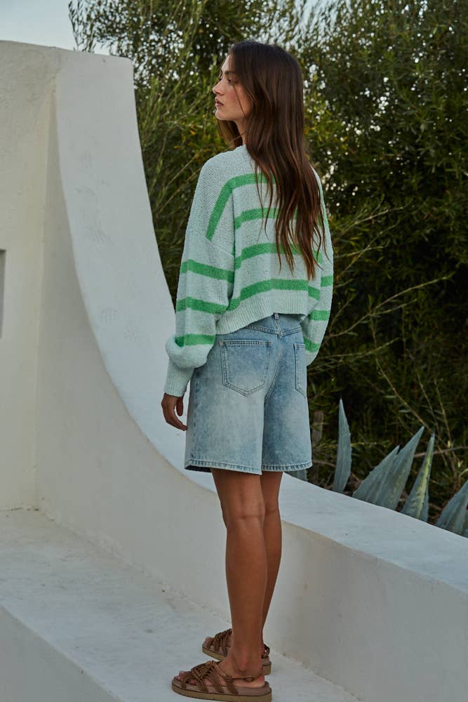 Light Mint Striped Knit Top