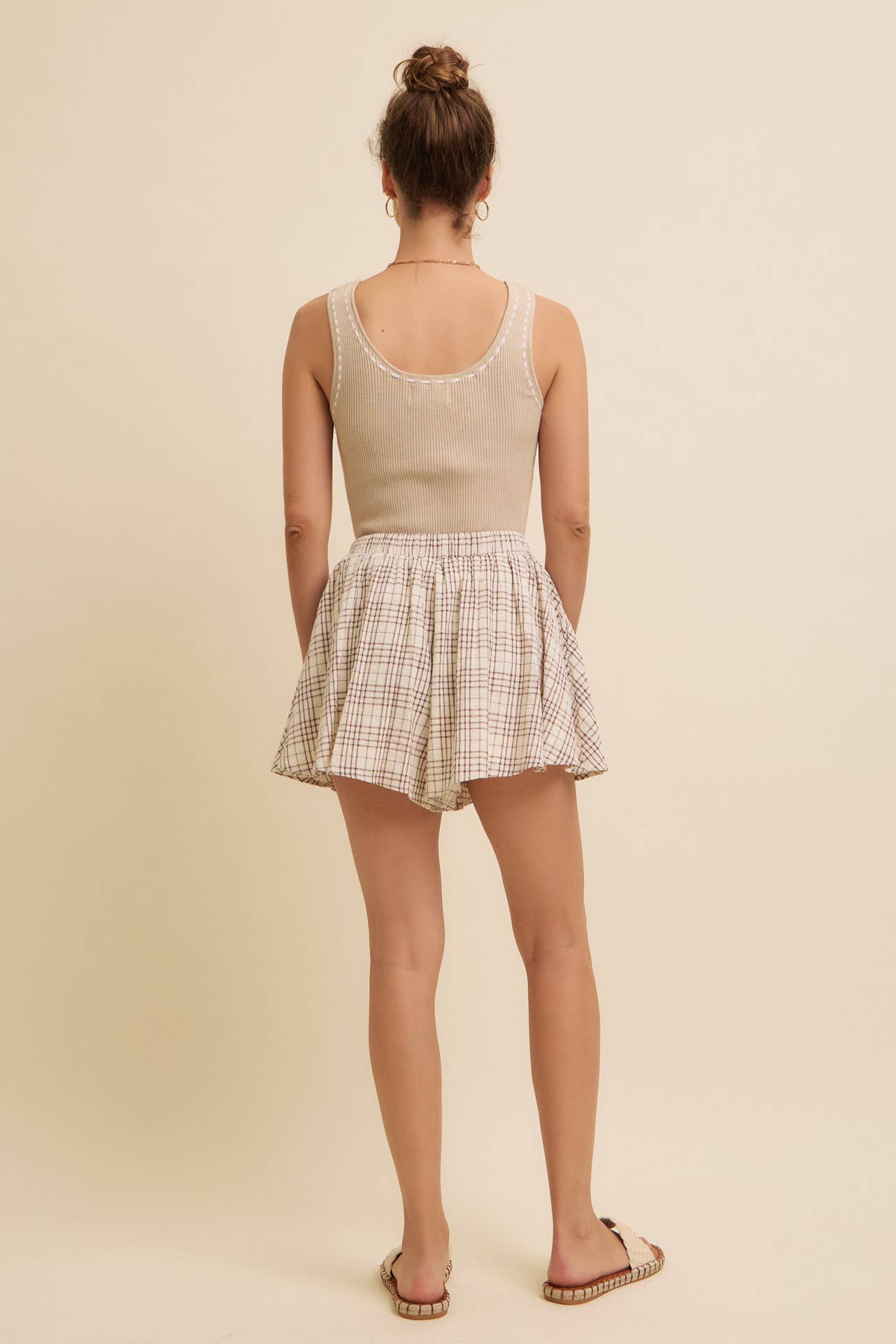 Brown Check Plaid Shorts