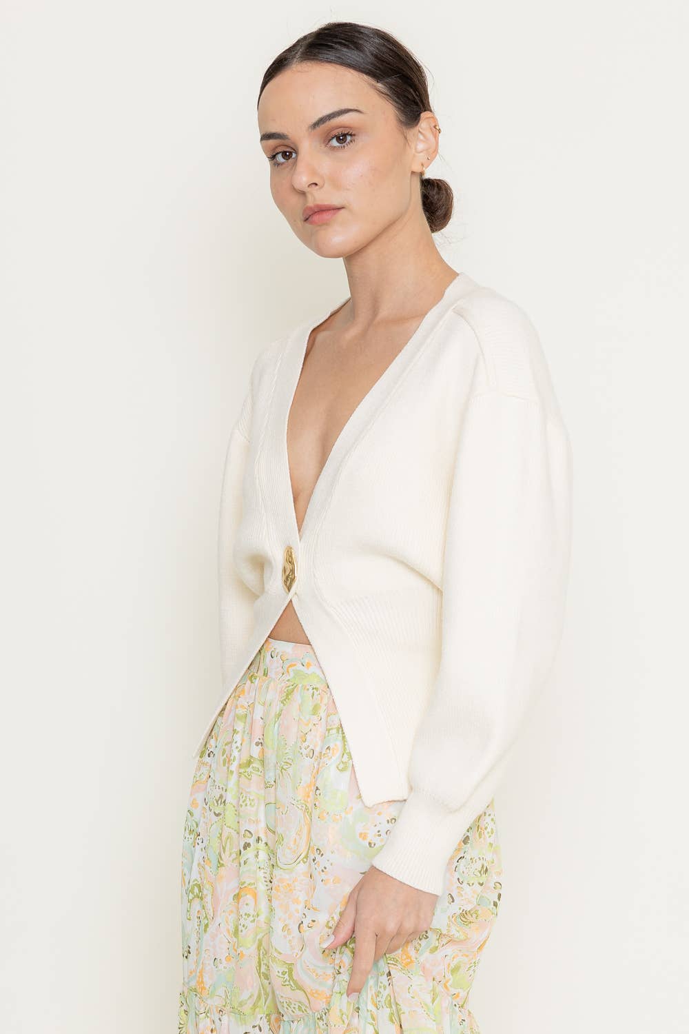 Gold Button Cardigan - Cream