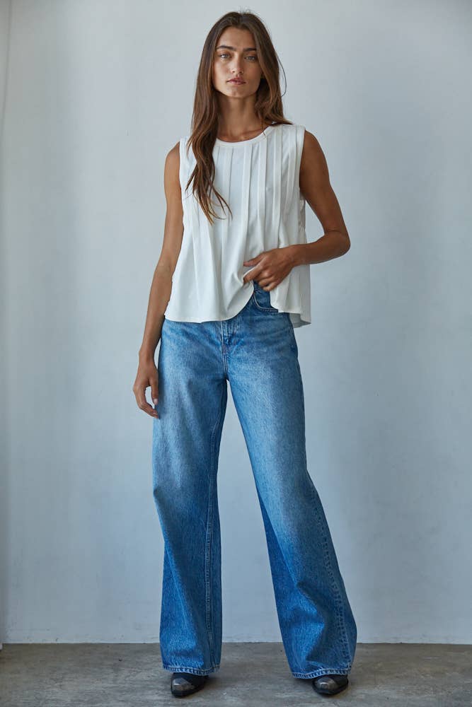 Round Neck Sleeveless Top - Cream