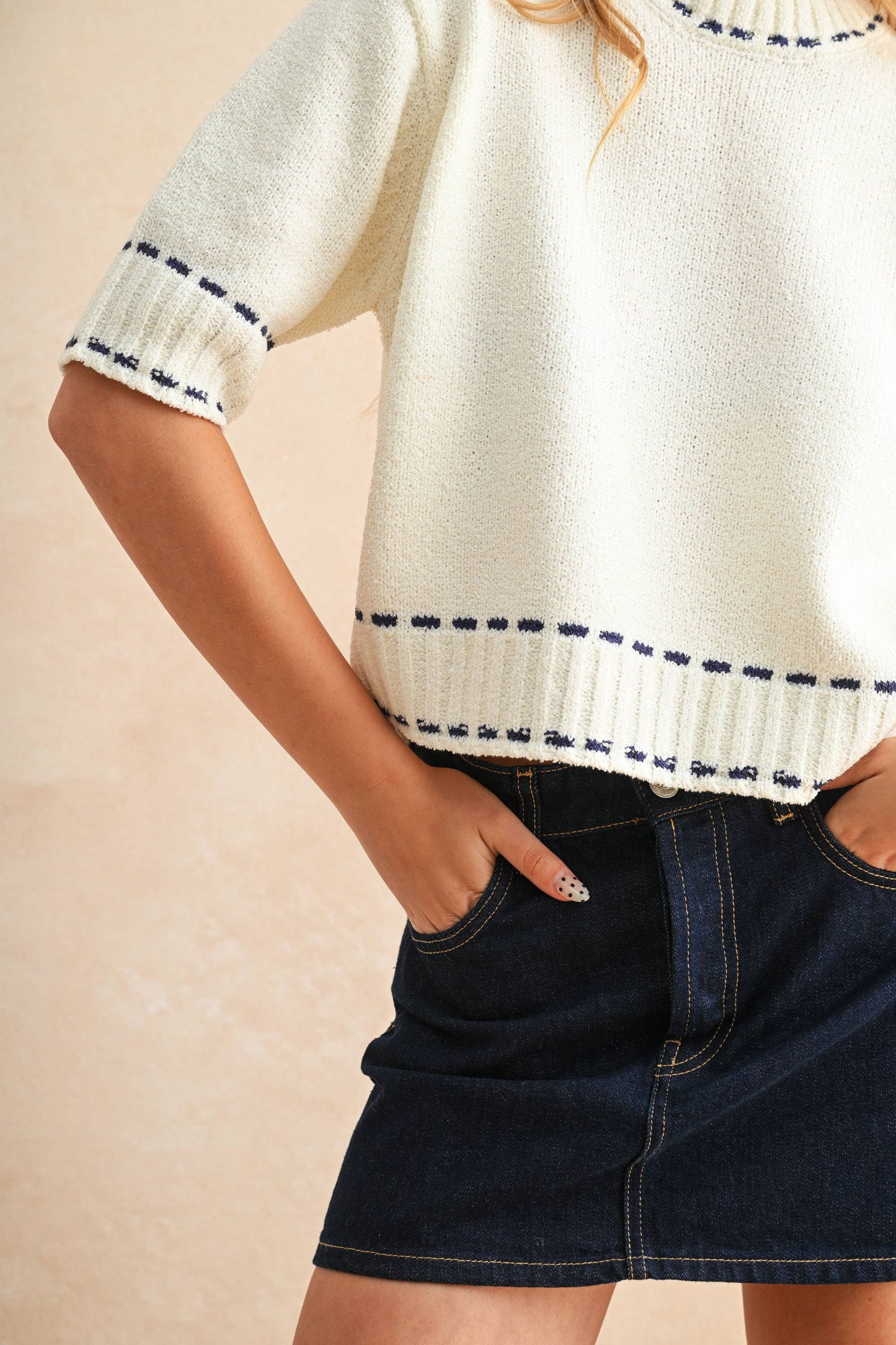 Navy Stitch Short Sleeve Top
