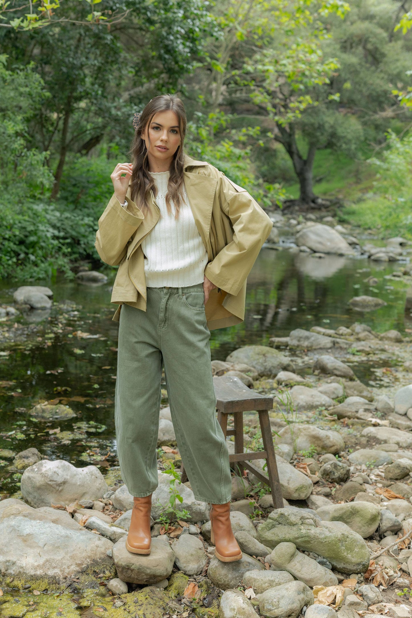 Olive Washed Barrel Pants