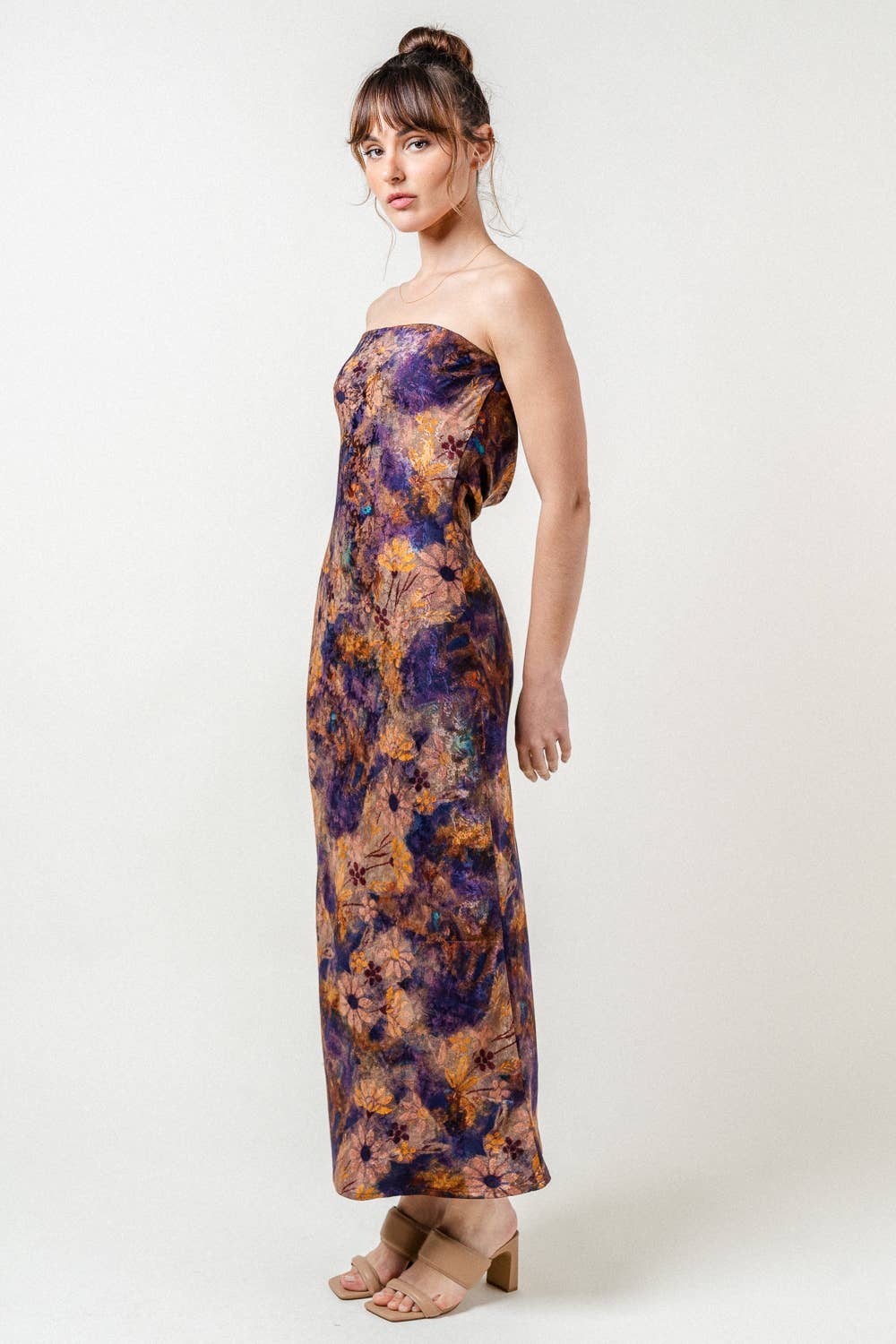 Purple Multi Strapless Maxi Dress
