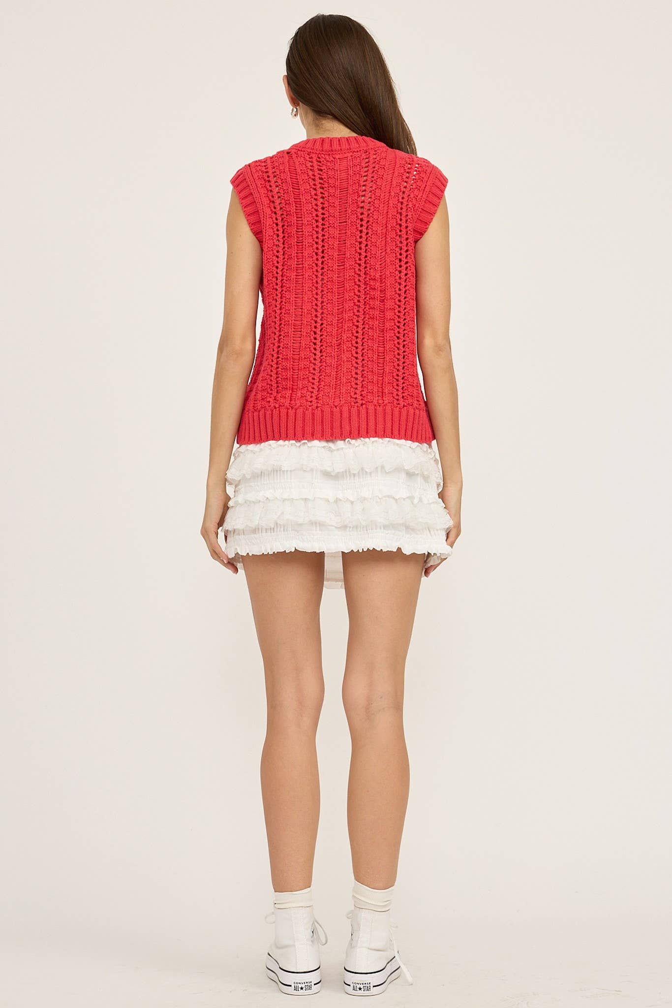 Sleeveless Sweater Cardigan - Red