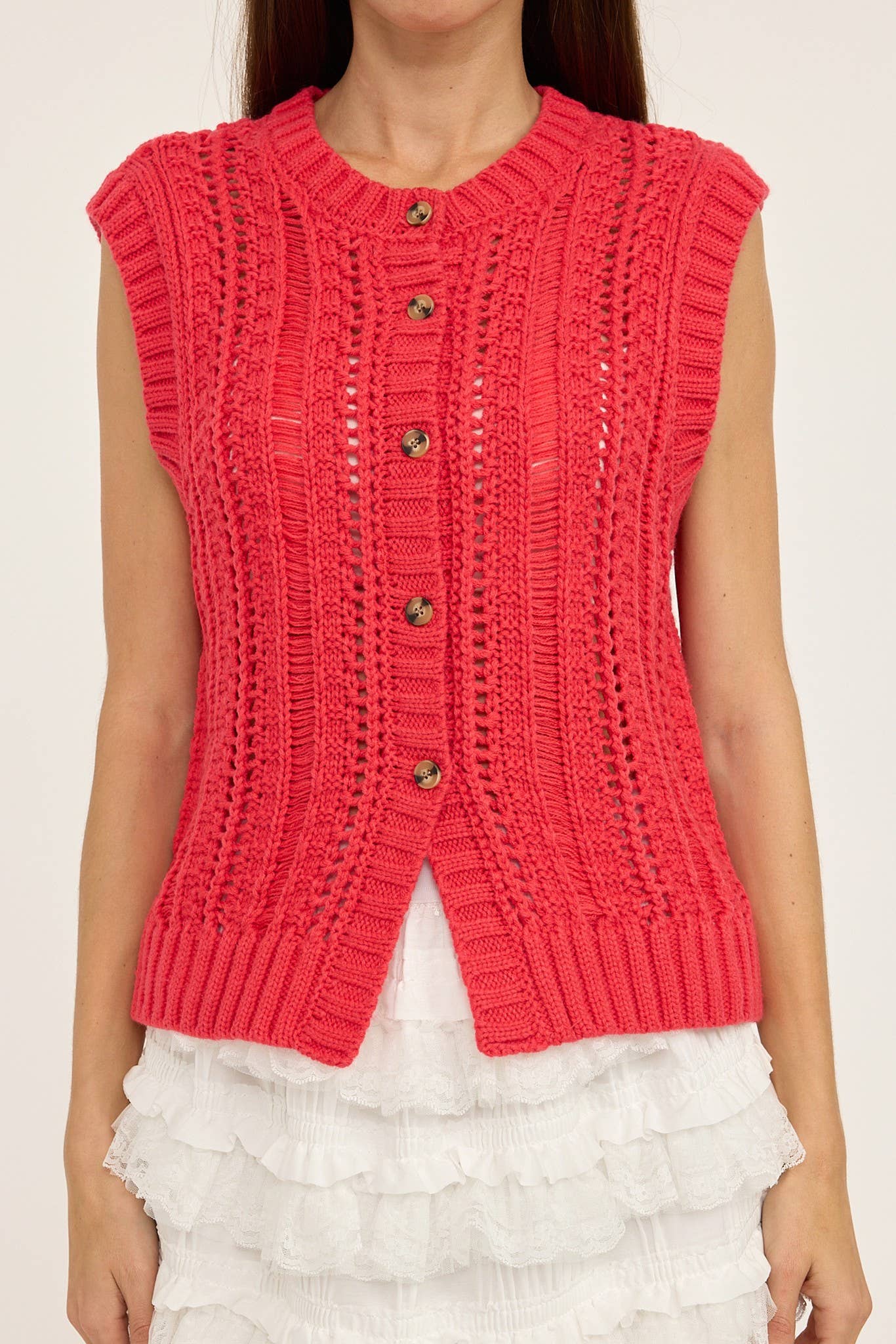 Sleeveless Sweater Cardigan - Red