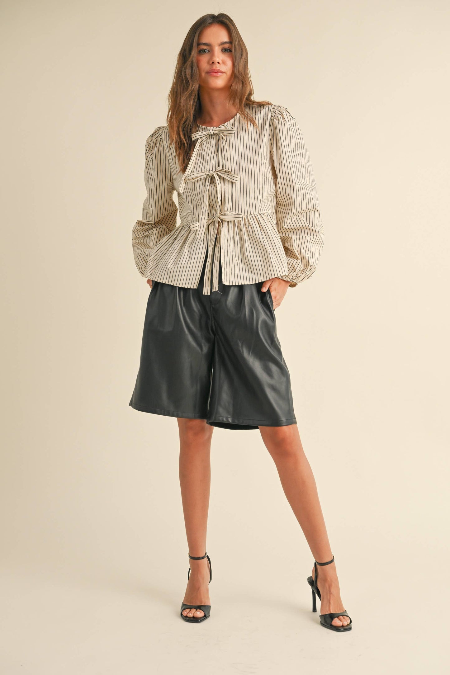 Stripe Woven Blouse Tie Front