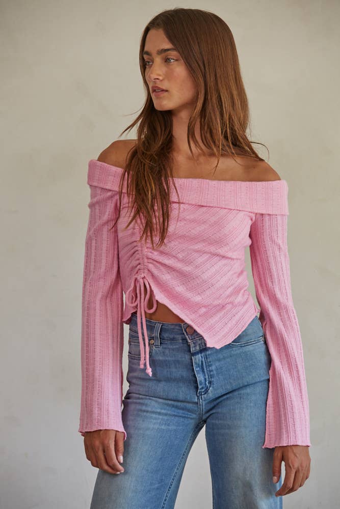 Ruched Pink Fold Over Top