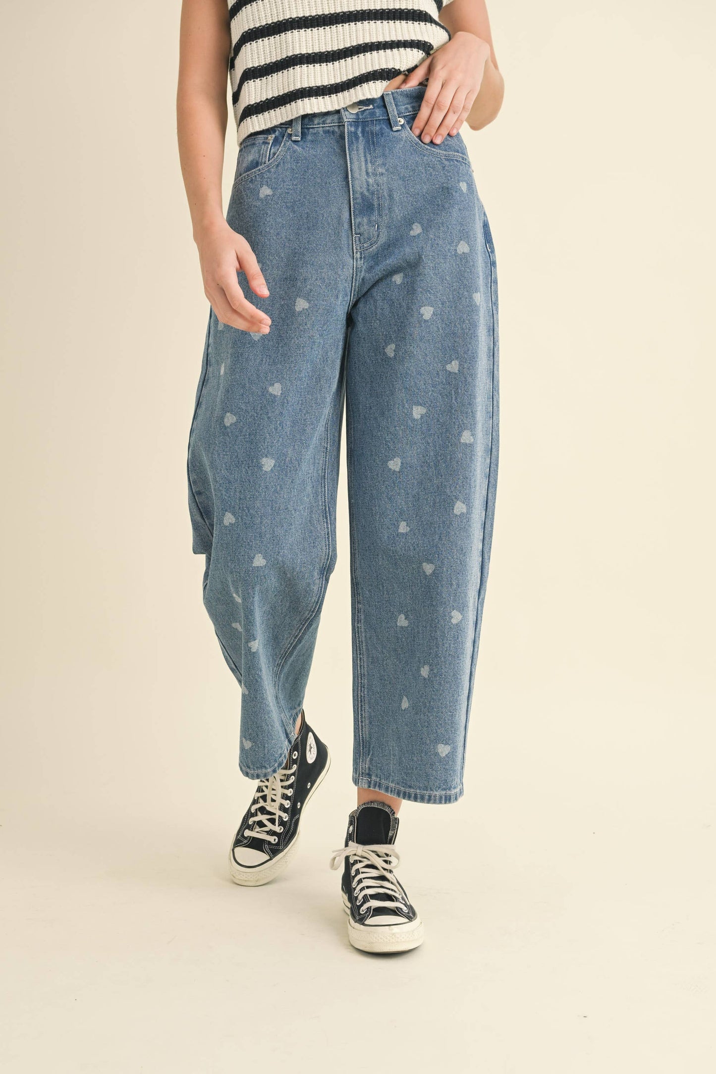 Heart Print Blue Denim Pants