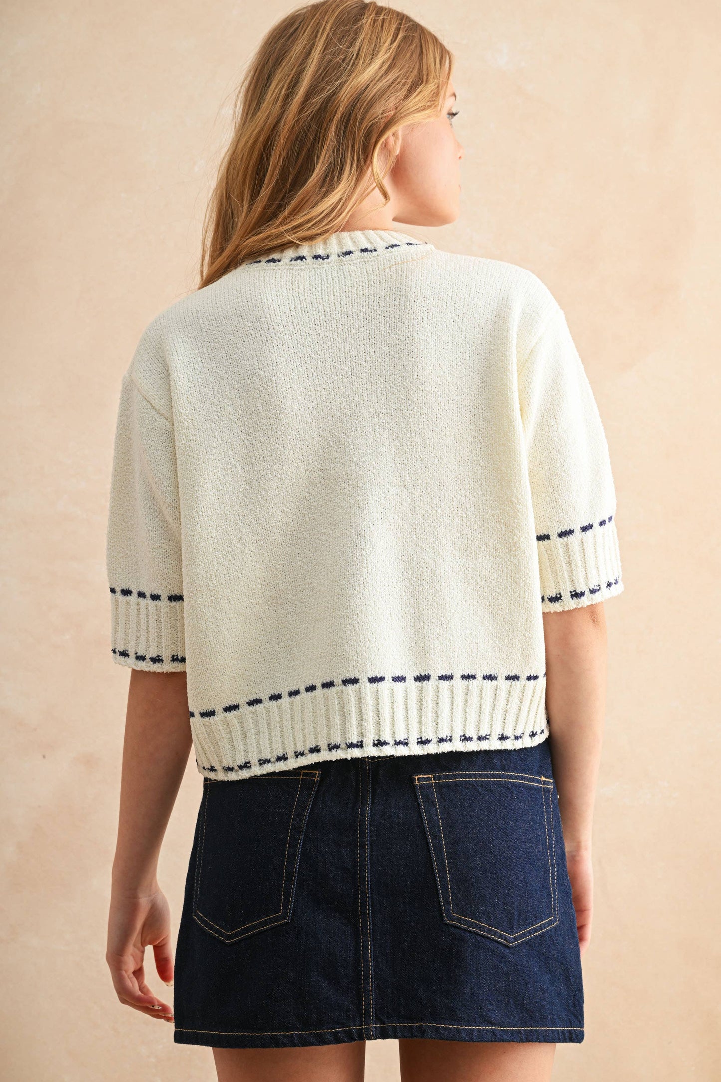 Navy Stitch Short Sleeve Top