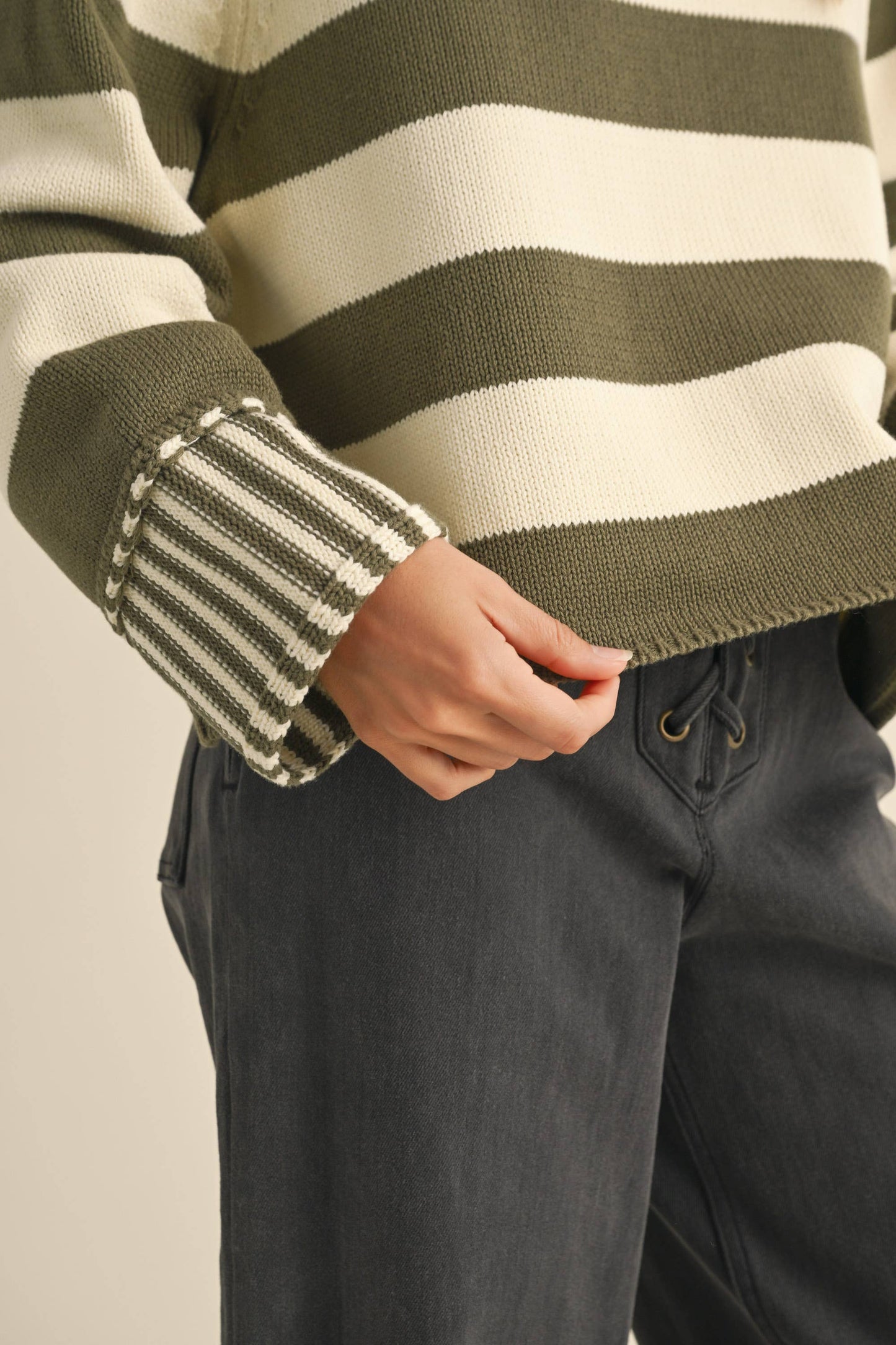 Olive Striped Sweater Top