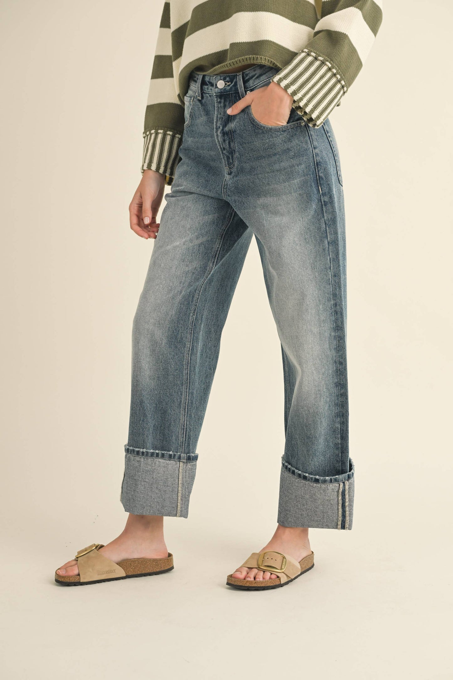 Denim Cuffed Hem Pants