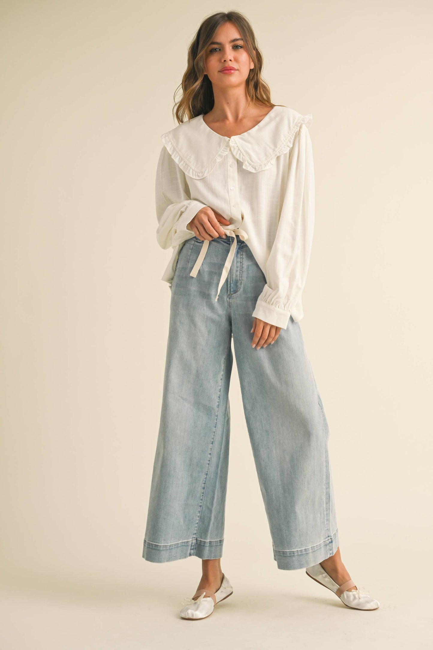 Washed Denim Tie Pants