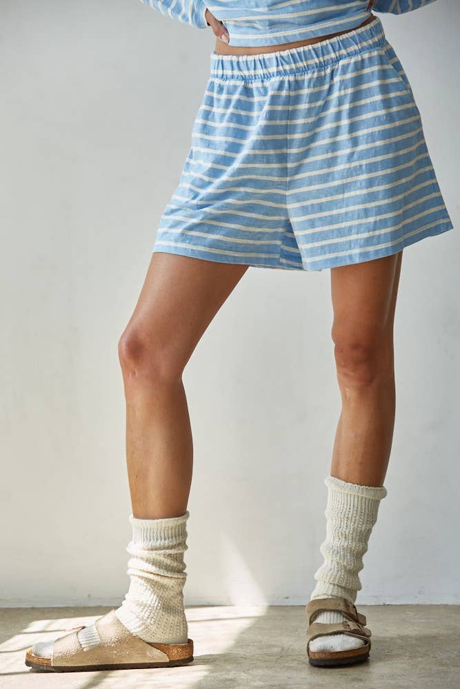 Blue Striped Elastic Shorts
