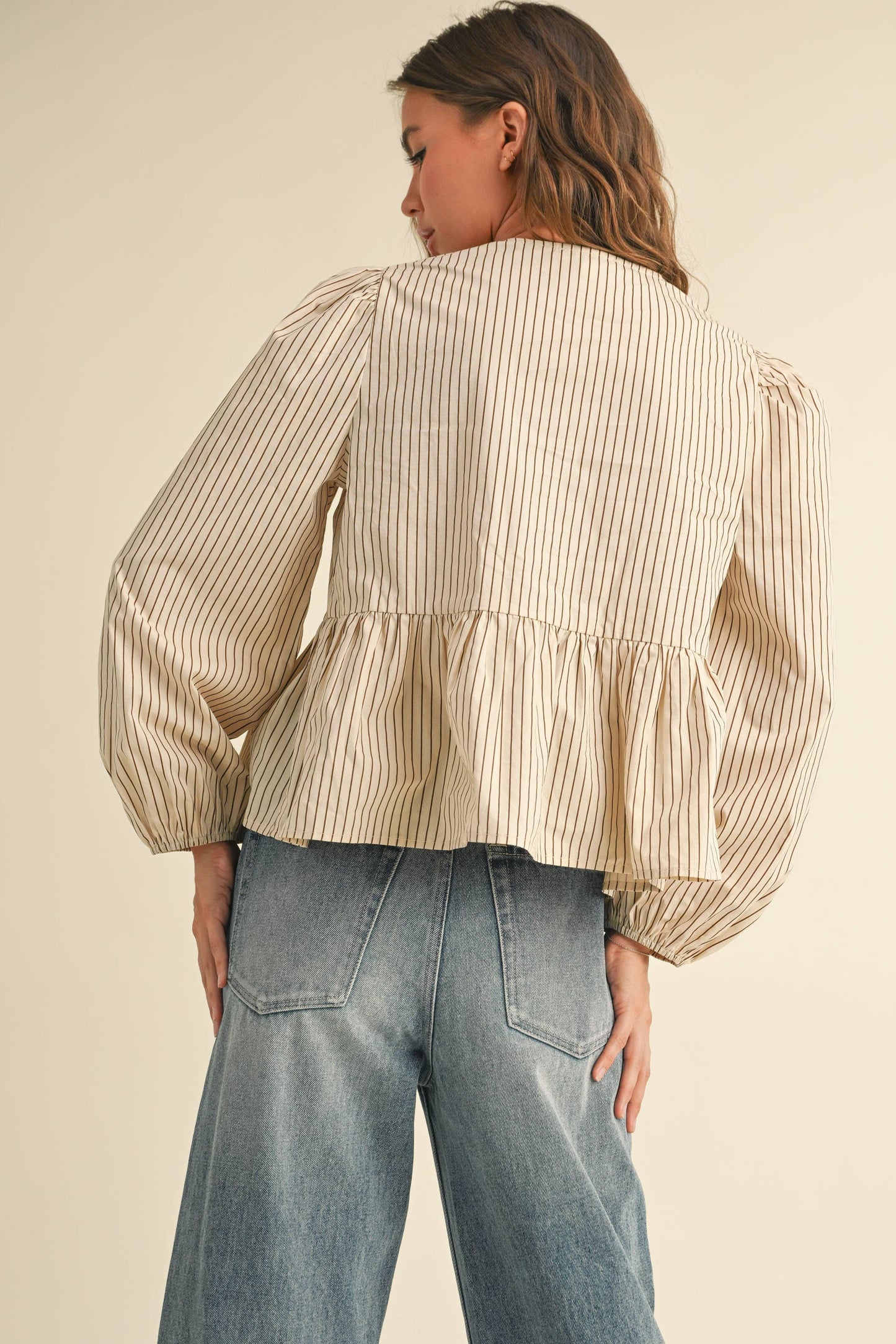 Stripe Woven Blouse Tie Front