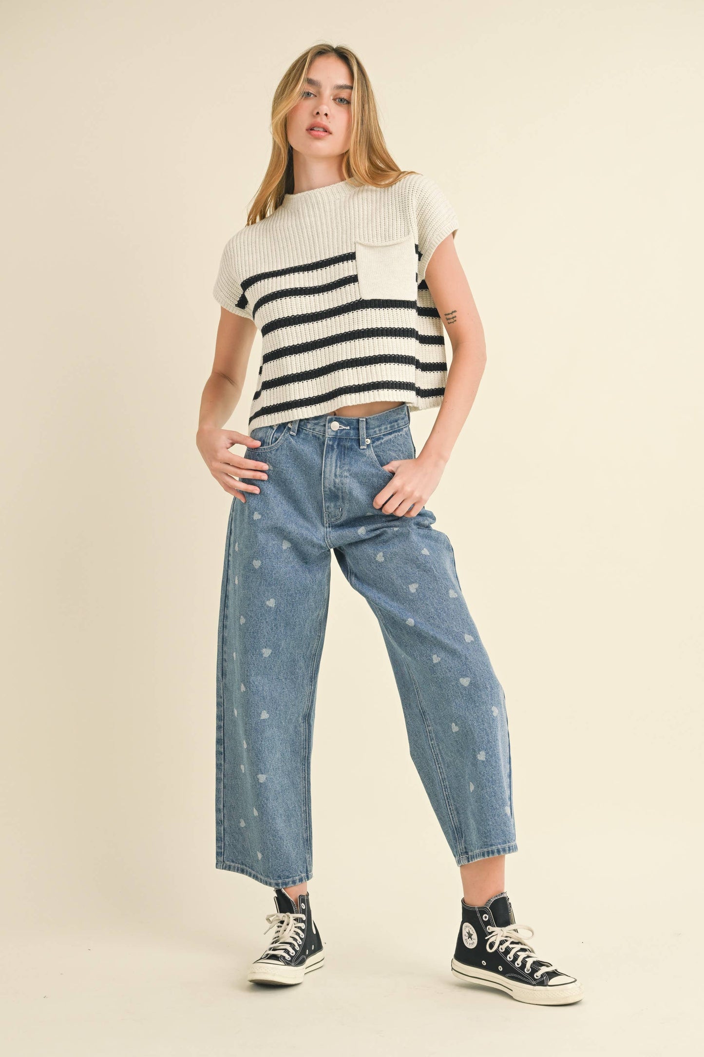 Heart Print Blue Denim Pants