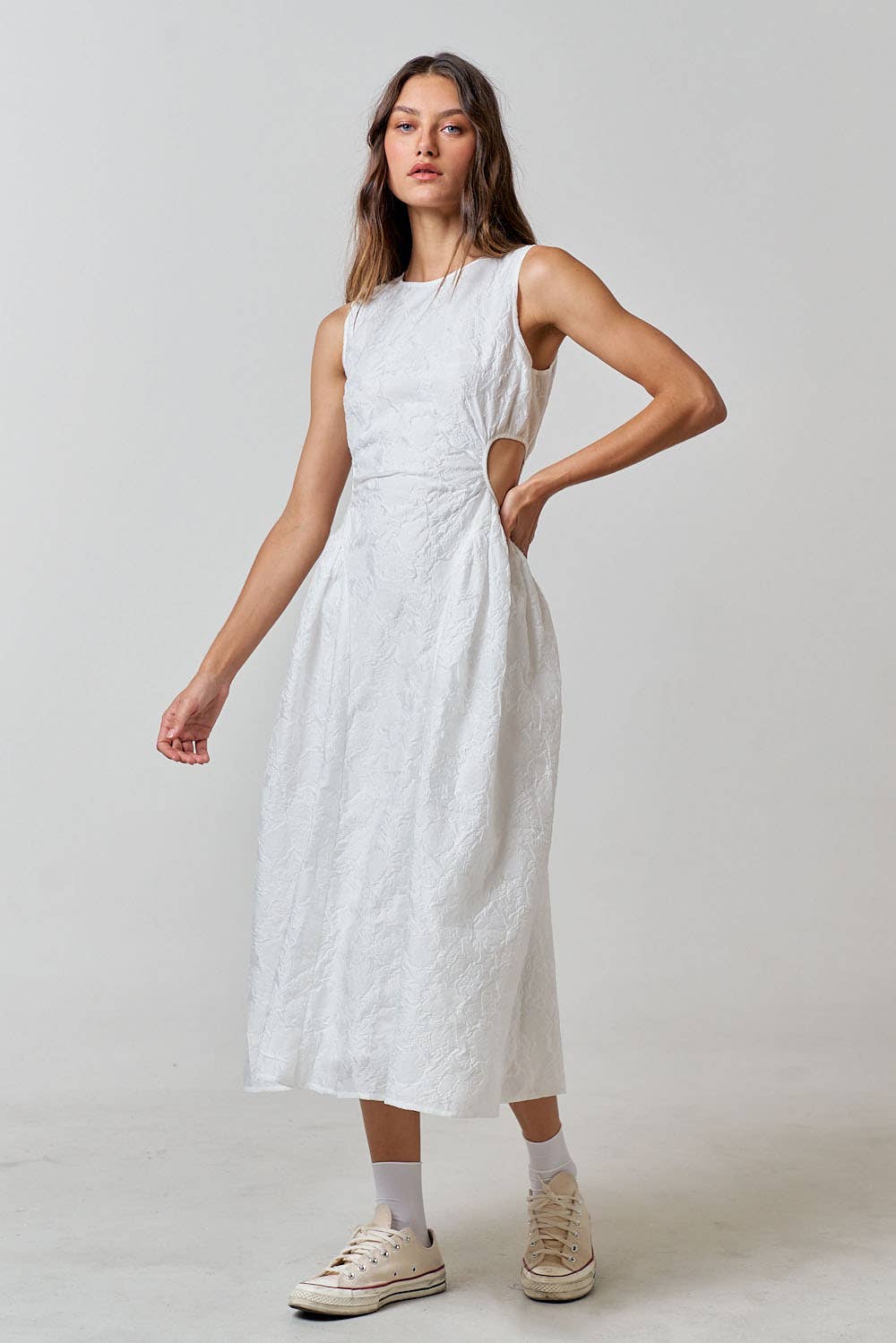 Textured Side Cut Out Midi Dress Allie May Boutique Textured Side Cut Out Midi Dress Allie May Boutique
