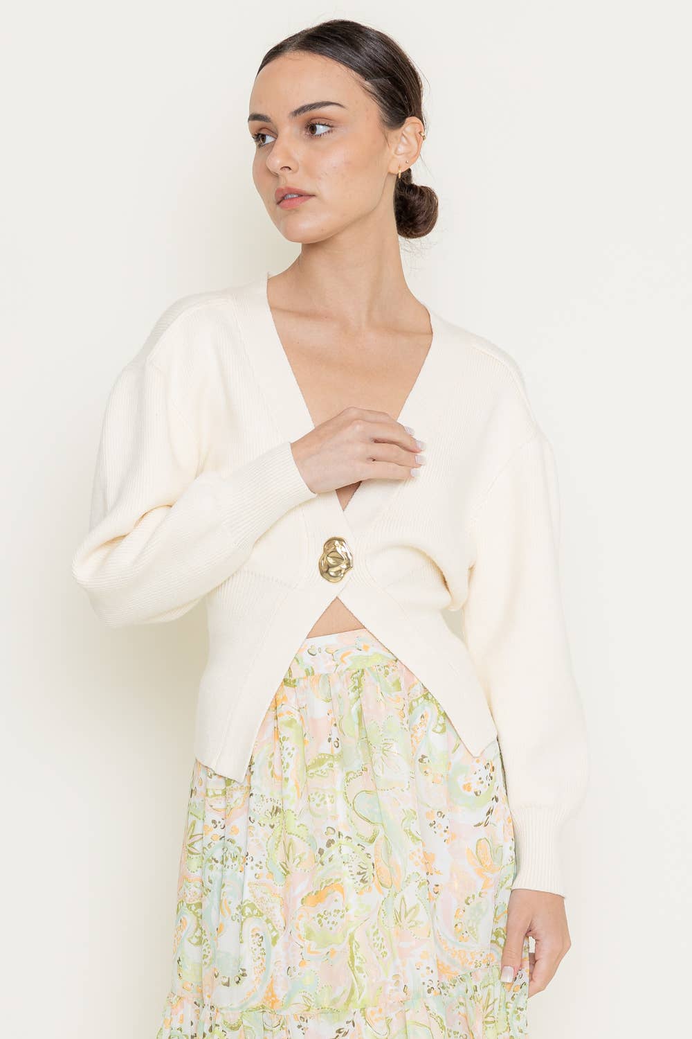 Gold Button Cardigan - Cream