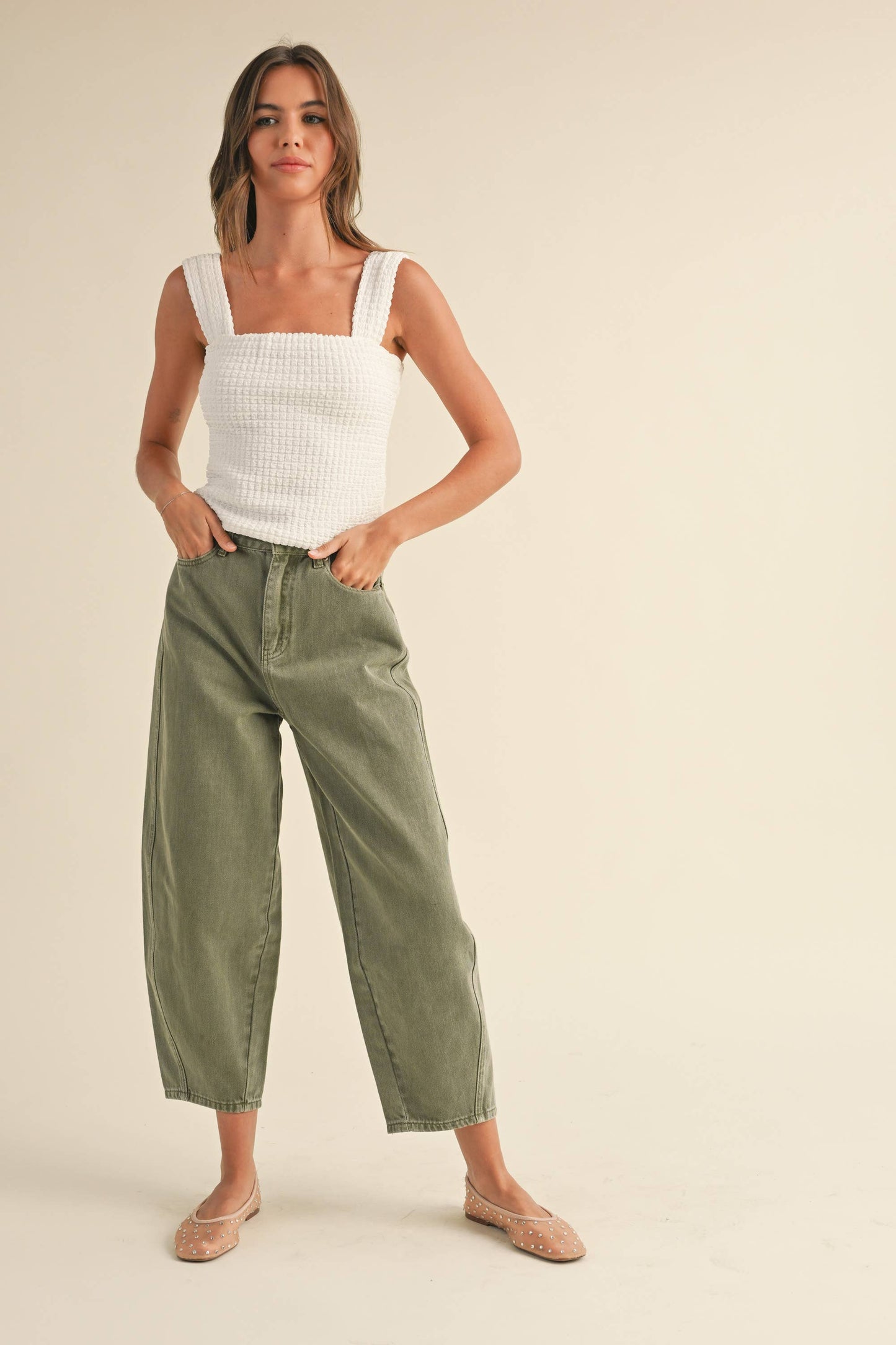Olive Washed Barrel Pants