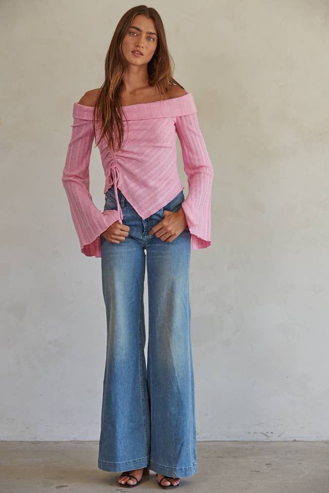 Ruched Pink Fold Over Top