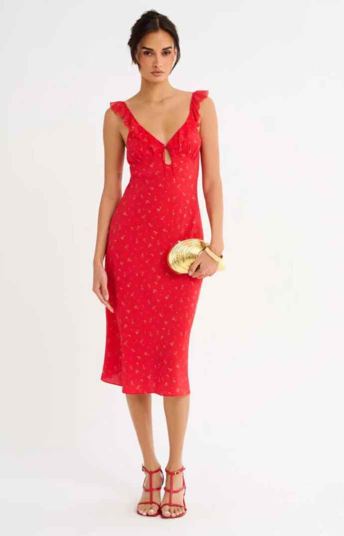 Butterfly Midi Dress - Coral