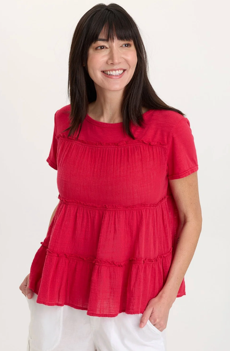Balina Babydoll Top - Red