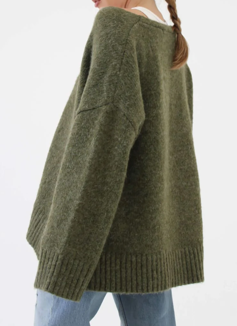 Oxford V-Neck Sweater - Moss