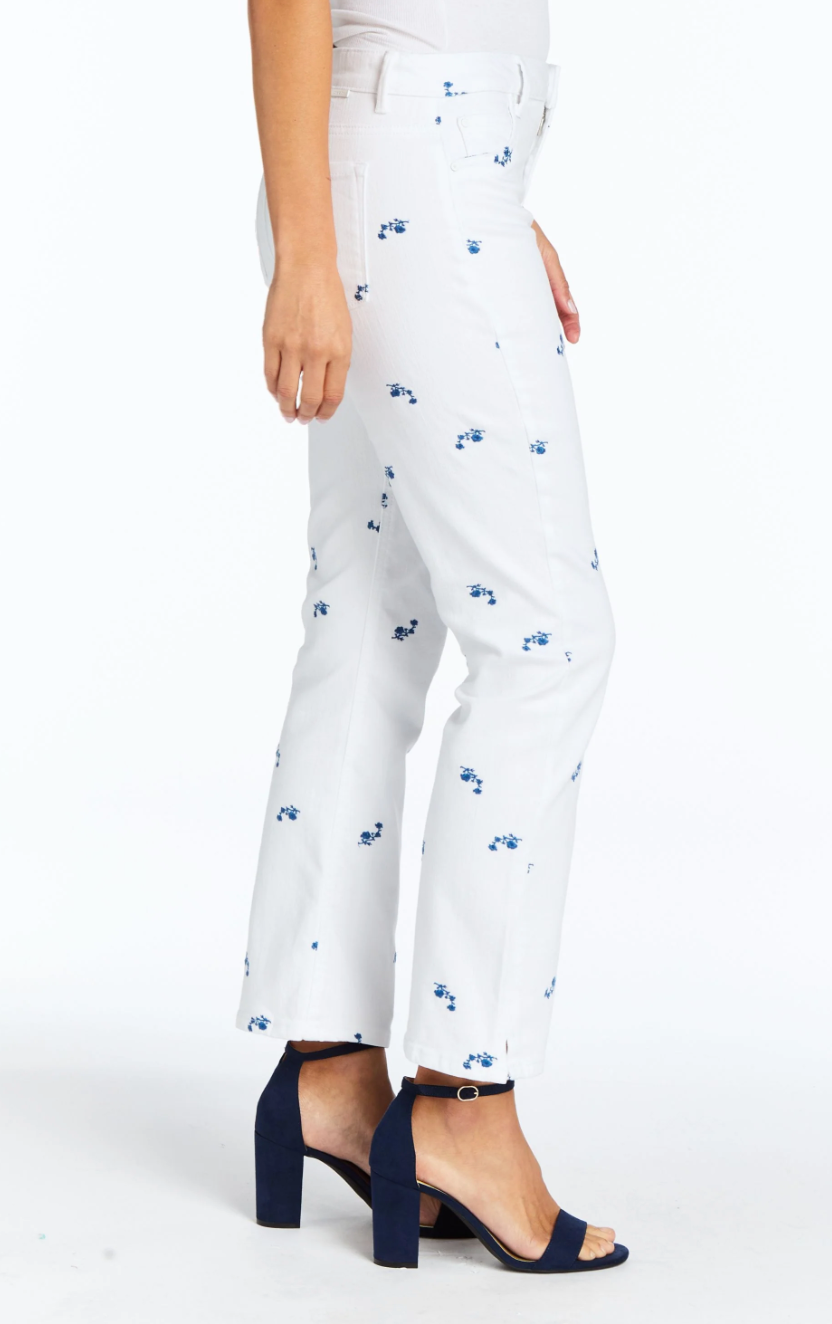 Embroidered Floral White Denim