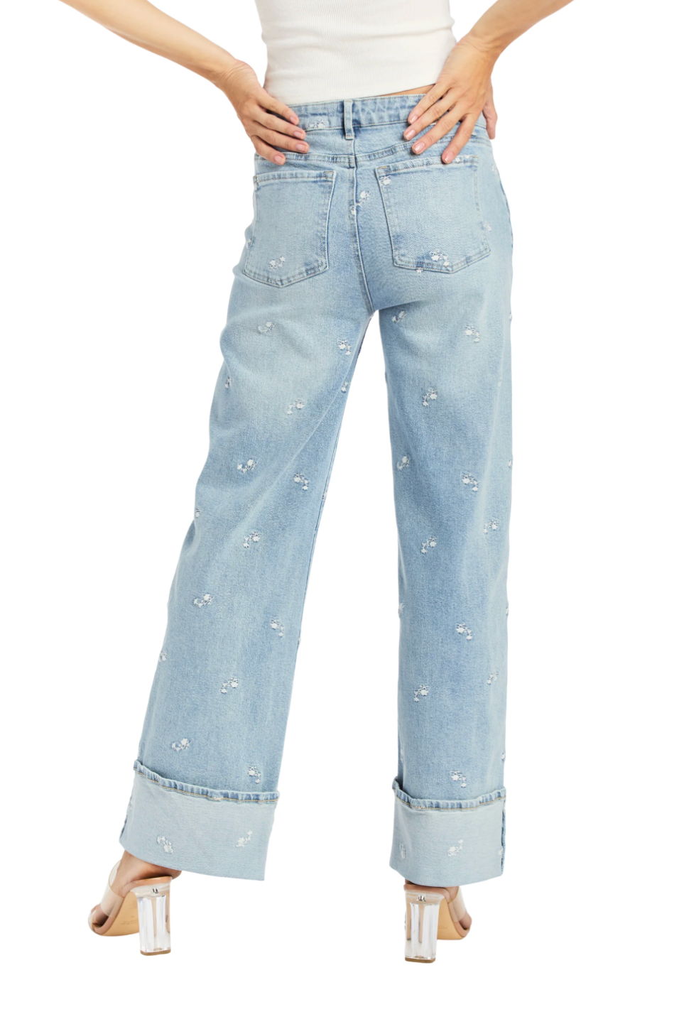 Floral Embroidery Jeans w Cuff