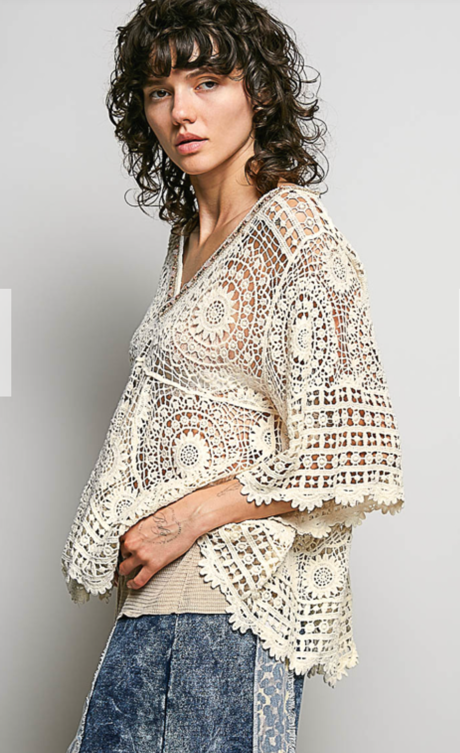 Bead & Crochet Blouse - Natural