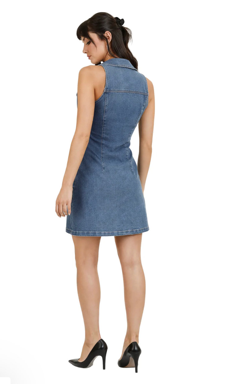 Sleeveless Collared Denim Dress