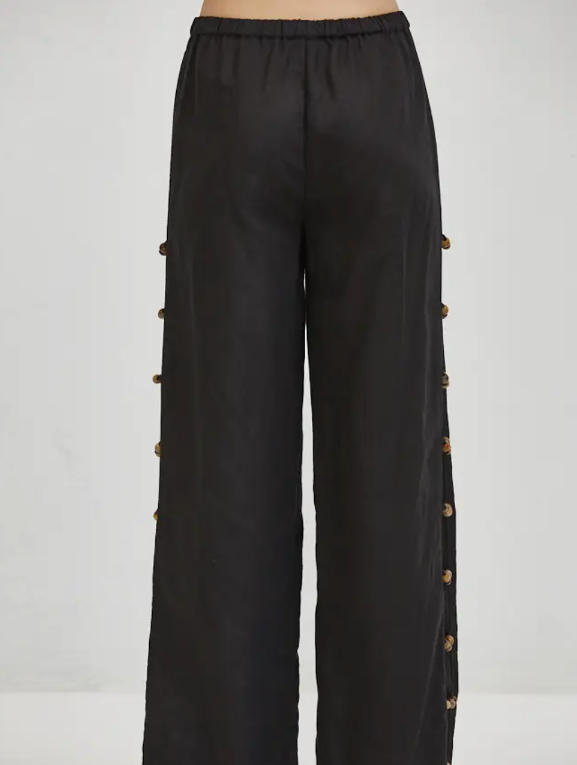 Wide Leg Detailed Pants - Black