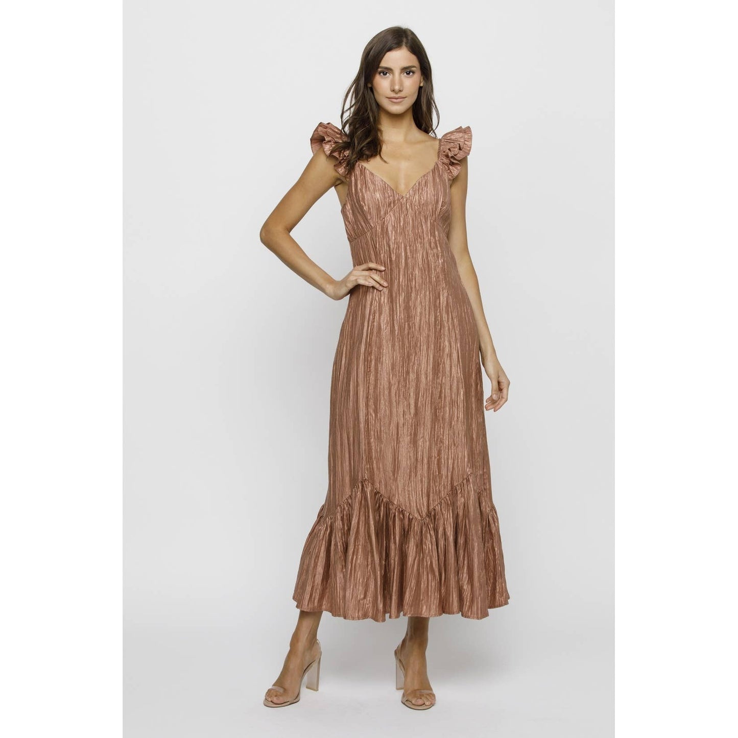Brick Foil Metallic Midi Dress