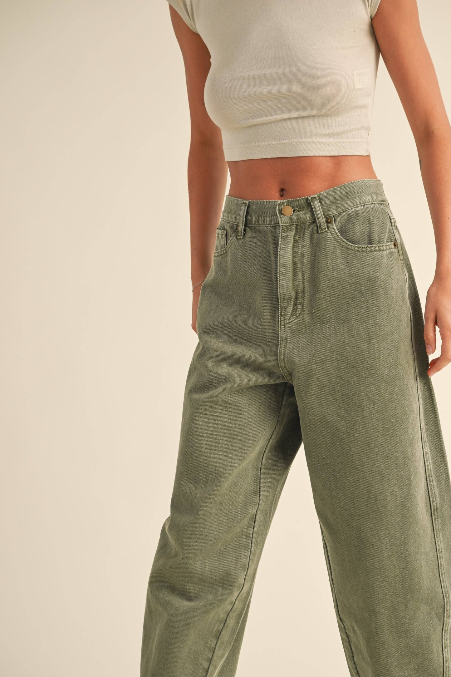 Olive Washed Barrel Pants