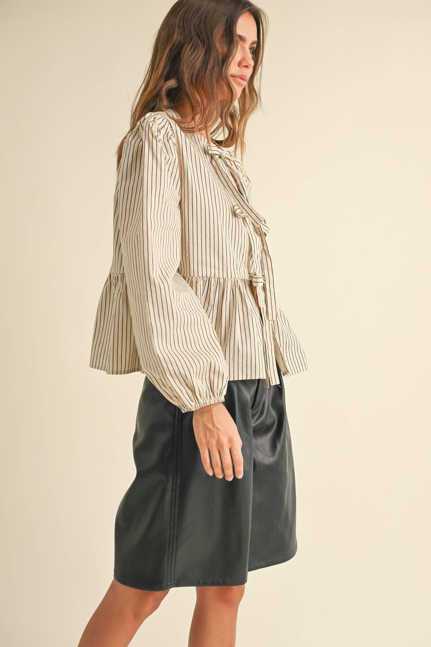 Stripe Woven Blouse Tie Front