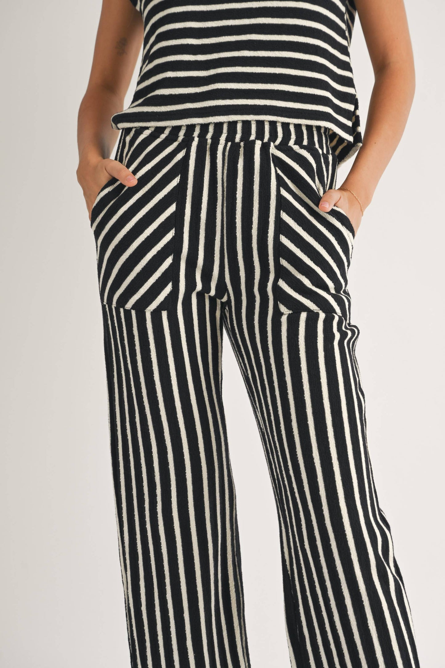 Black Textured Stripe Pants